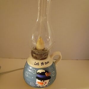 Snowman Lamp Electric Lantern Let It Snow Blue Snowflakes Winter Christmas